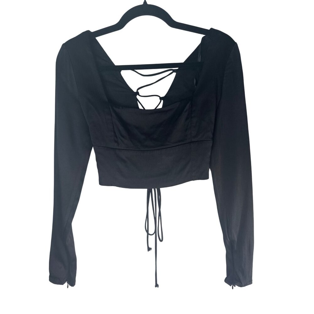 2/$30 ZARA Medium Black Lace-Up Back Crop Top